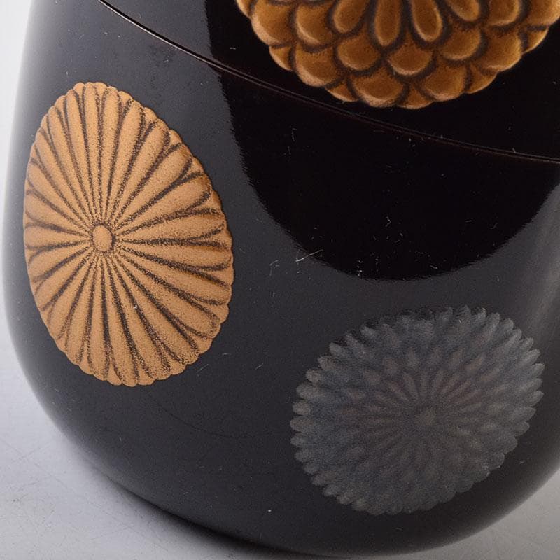 茶道具　黒漆　菊桐蒔絵　棗　仕覆付　時代箱　C　R8623