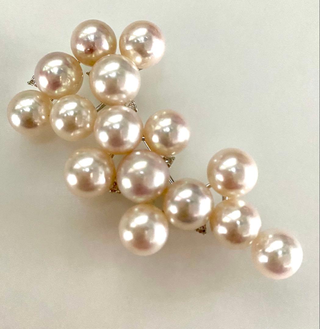 あこや本真珠メレダイヤ入りブローチ美品