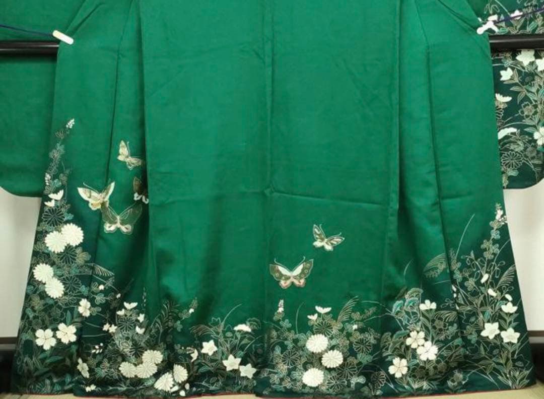 振袖 フルセット6点サイズM〜Ｌ花蝶文　金銀彩　正絹