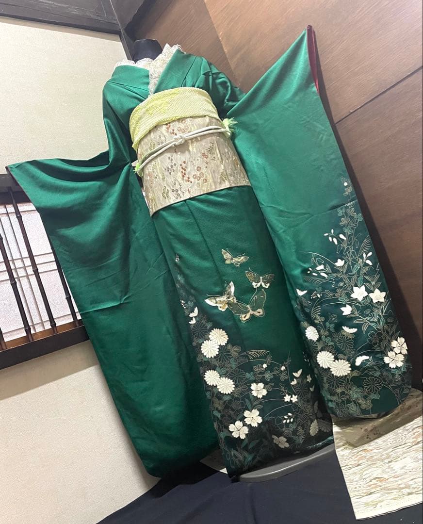 振袖 フルセット6点サイズM〜Ｌ花蝶文　金銀彩　正絹