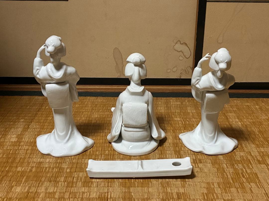 白磁 琴引き 和装 乙女 女人像 揃い 三体まとめて 時代物
