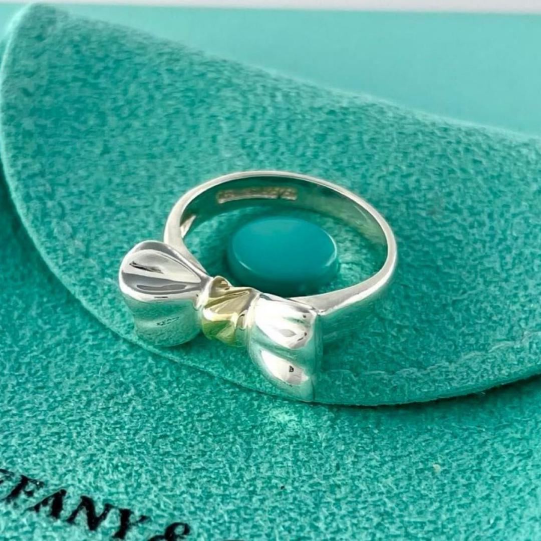 ティファニー 10号 リボン ボウ リング 925 750 コンビ P18fe