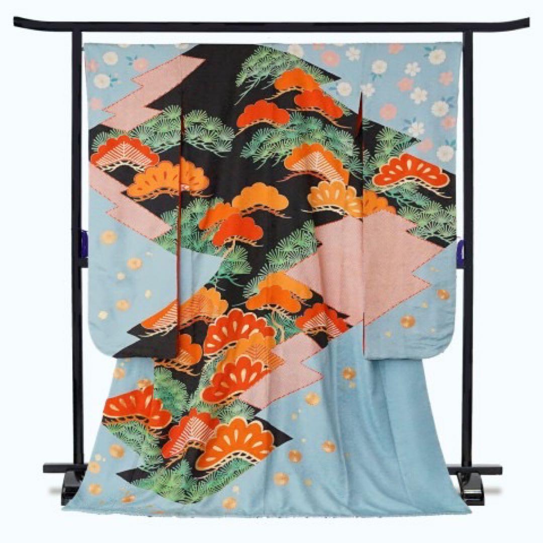 【花嫁衣裳】引き振袖 新婦 結婚式 挙式 披露宴 前撮り 黒地 水色地 松