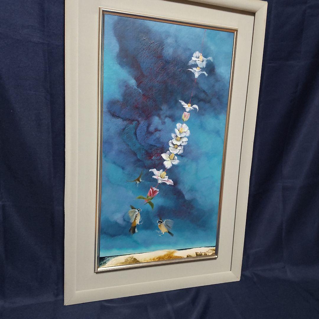 291 絵画　油彩　油絵　静物画　仁科会会員　永井忠雄　椿　額装　額縁付き