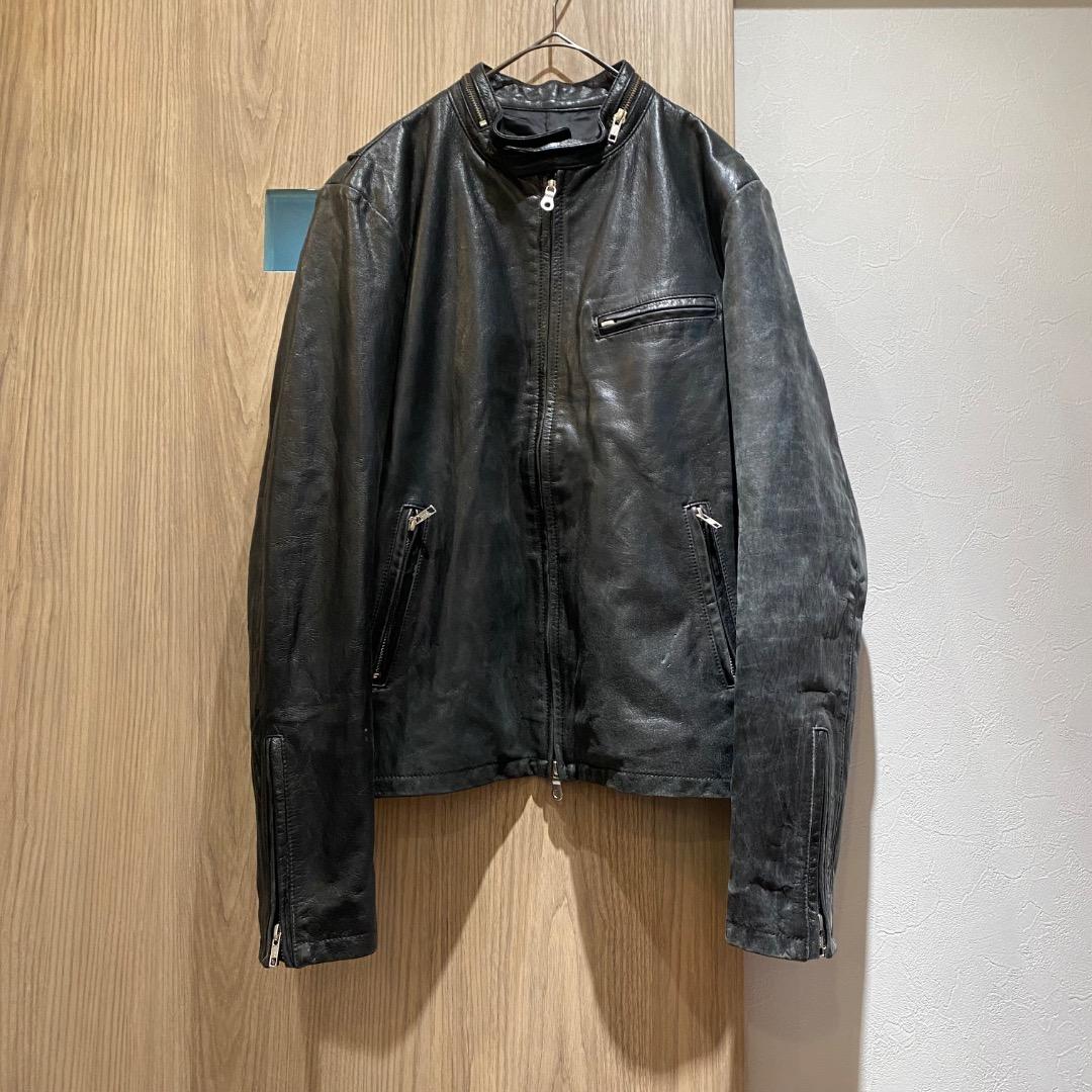 vintage ギミック ダブルジップ 牛革 シングルライダースジャケット 黒