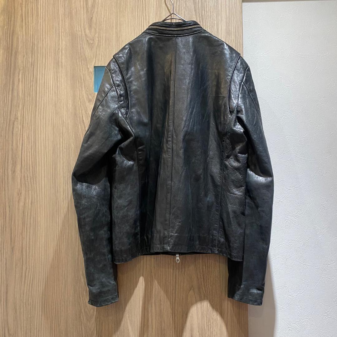 vintage ギミック ダブルジップ 牛革 シングルライダースジャケット 黒