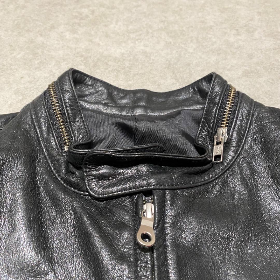 vintage ギミック ダブルジップ 牛革 シングルライダースジャケット 黒