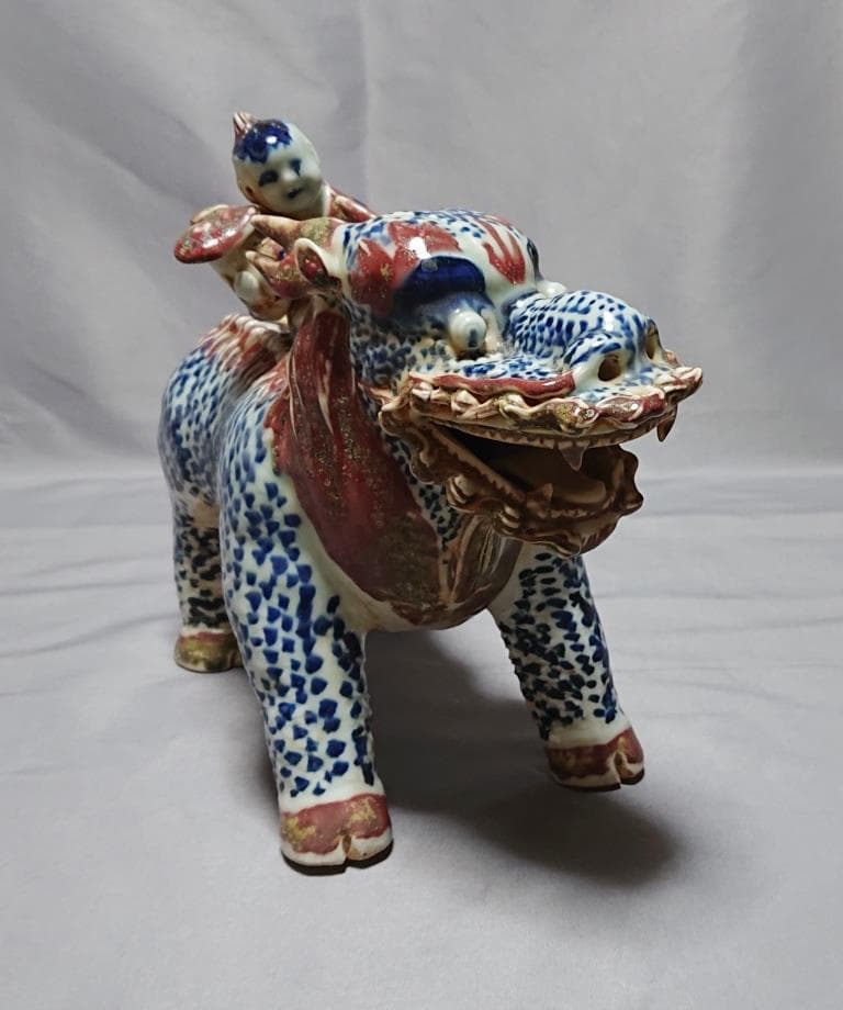 コレクター収集品　清時代　青花釉里紅麒麟送子