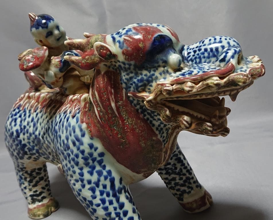 コレクター収集品　清時代　青花釉里紅麒麟送子