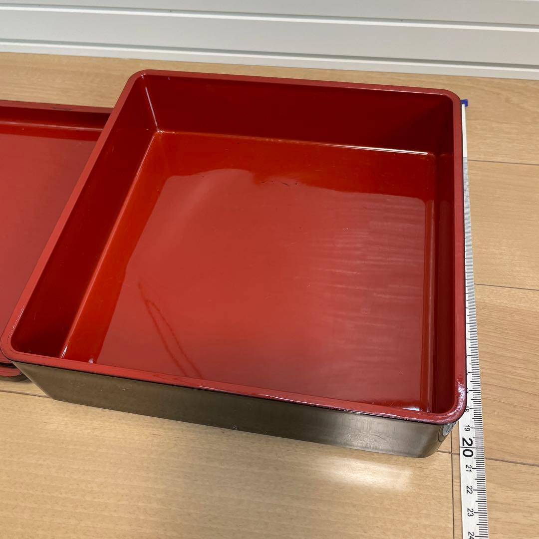 漆製 重箱 鶴と葉のデザイン 約20cm