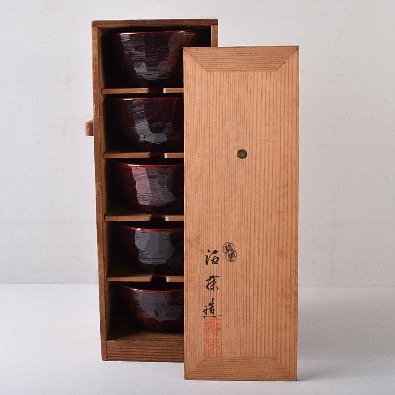 茶懐石道具　讃岐漆器　後藤塗　蓋付吸物碗　5客　共箱　N　7681C