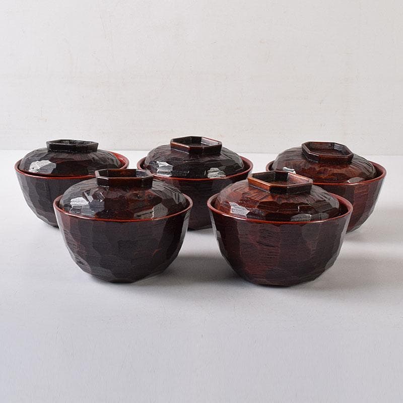 茶懐石道具　讃岐漆器　後藤塗　蓋付吸物碗　5客　共箱　N　7681C