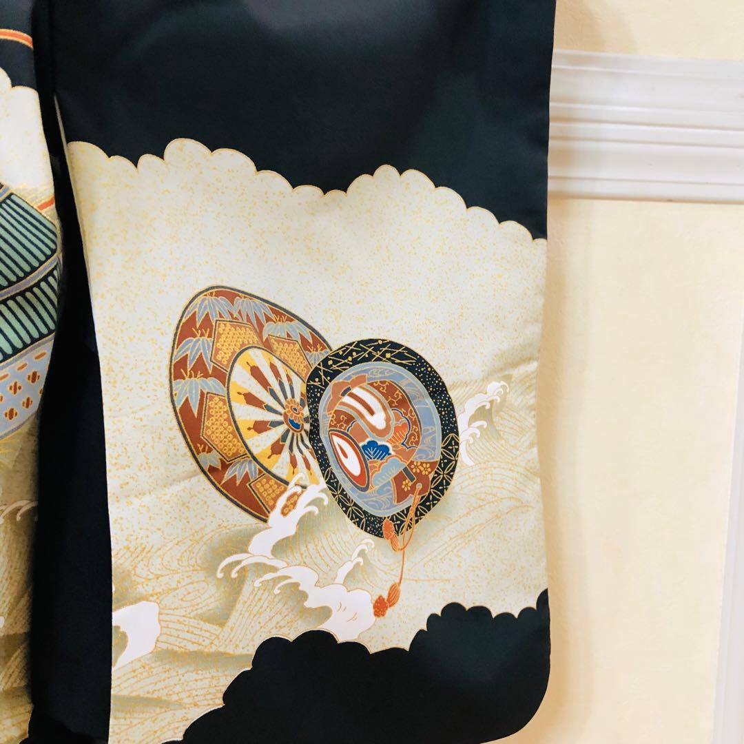 美品‼️七五三 五歳‼️兜 金箔散り‼️黒地にクリーム系 完全フルセット‼️家から揃え無