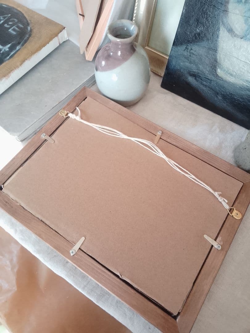 茶碗。油彩画。 白い陶器の絵。26x19