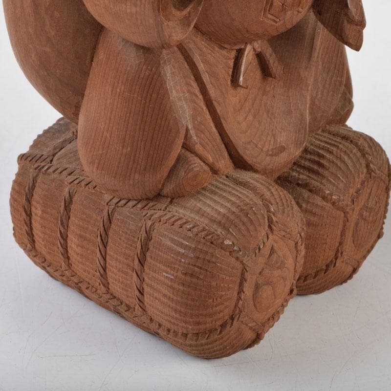 木彫　欅製　恵比寿像　大黒像　一双　在銘　共箱　C　9145