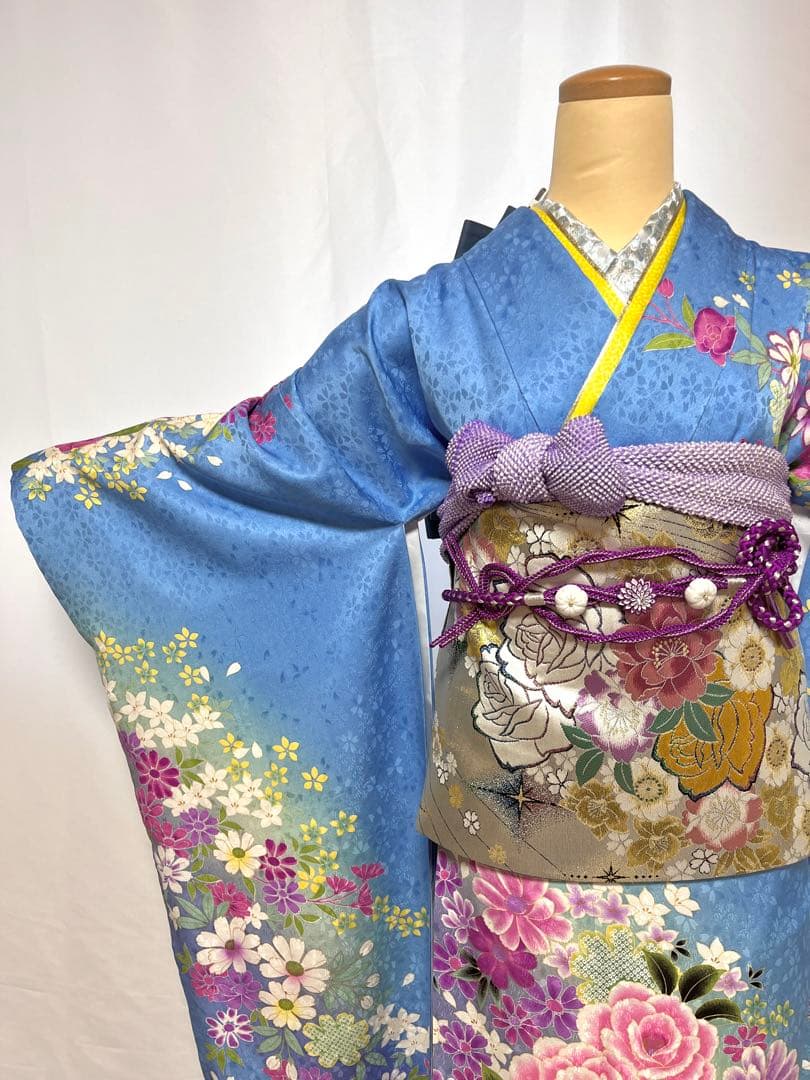 【美おり】振袖 正絹 振袖フルセット 7点セット 成人式 エレガント 水色