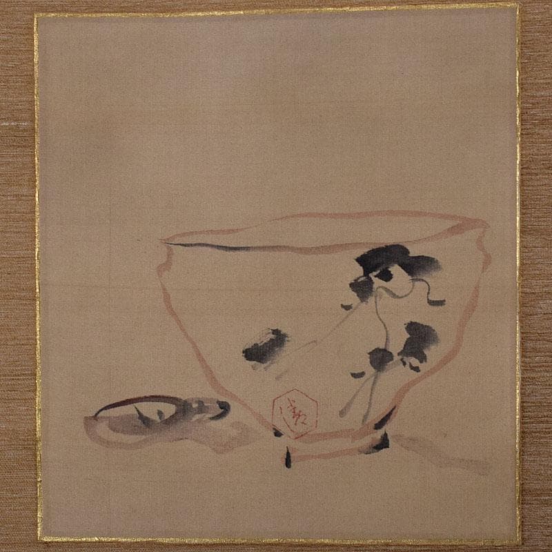 掛軸　六代目　清水六兵衛　茶碗の絵　水墨画　時代箱　N R9093