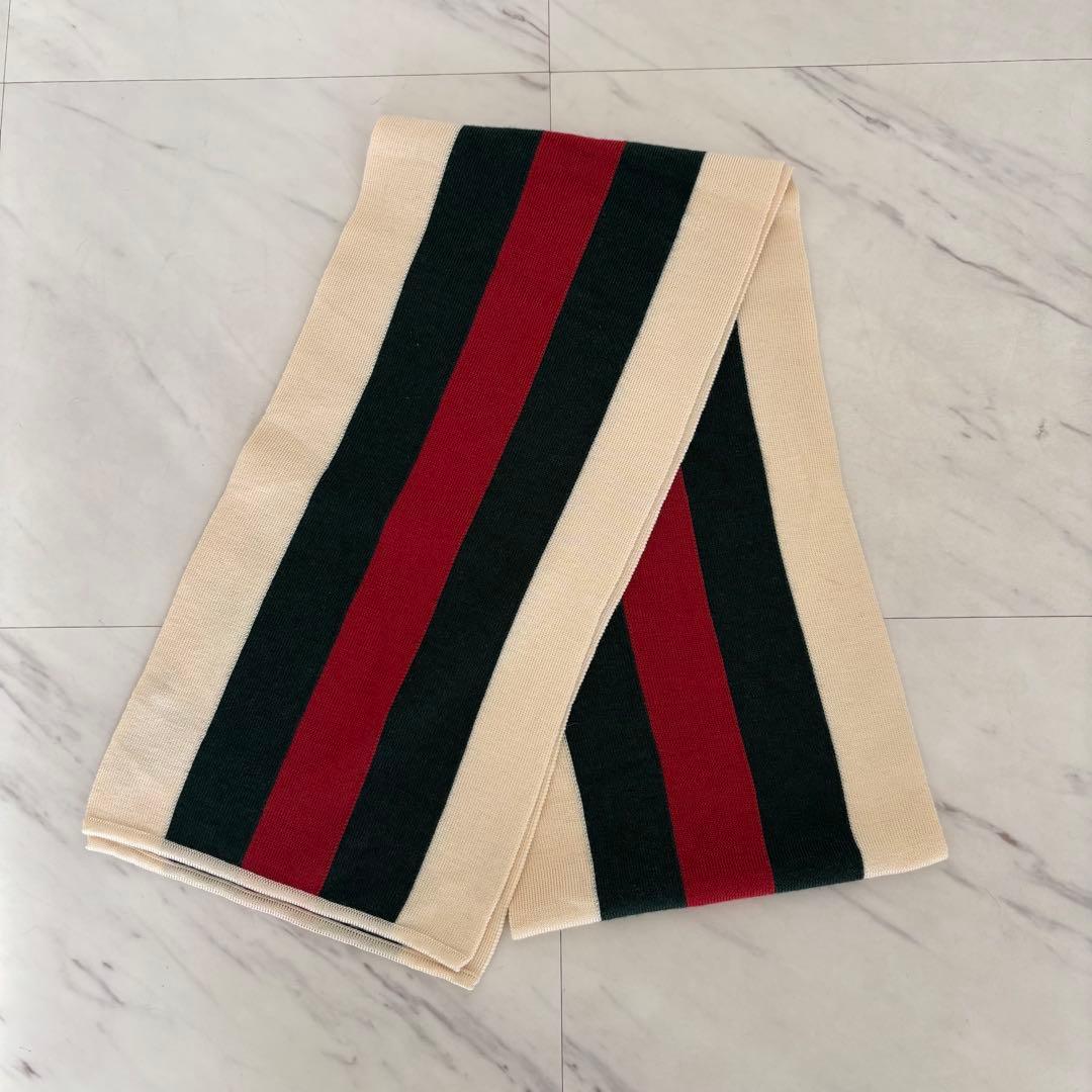 GUCCI /グッチ シェリーライン ウール マフラー 赤×グリーン