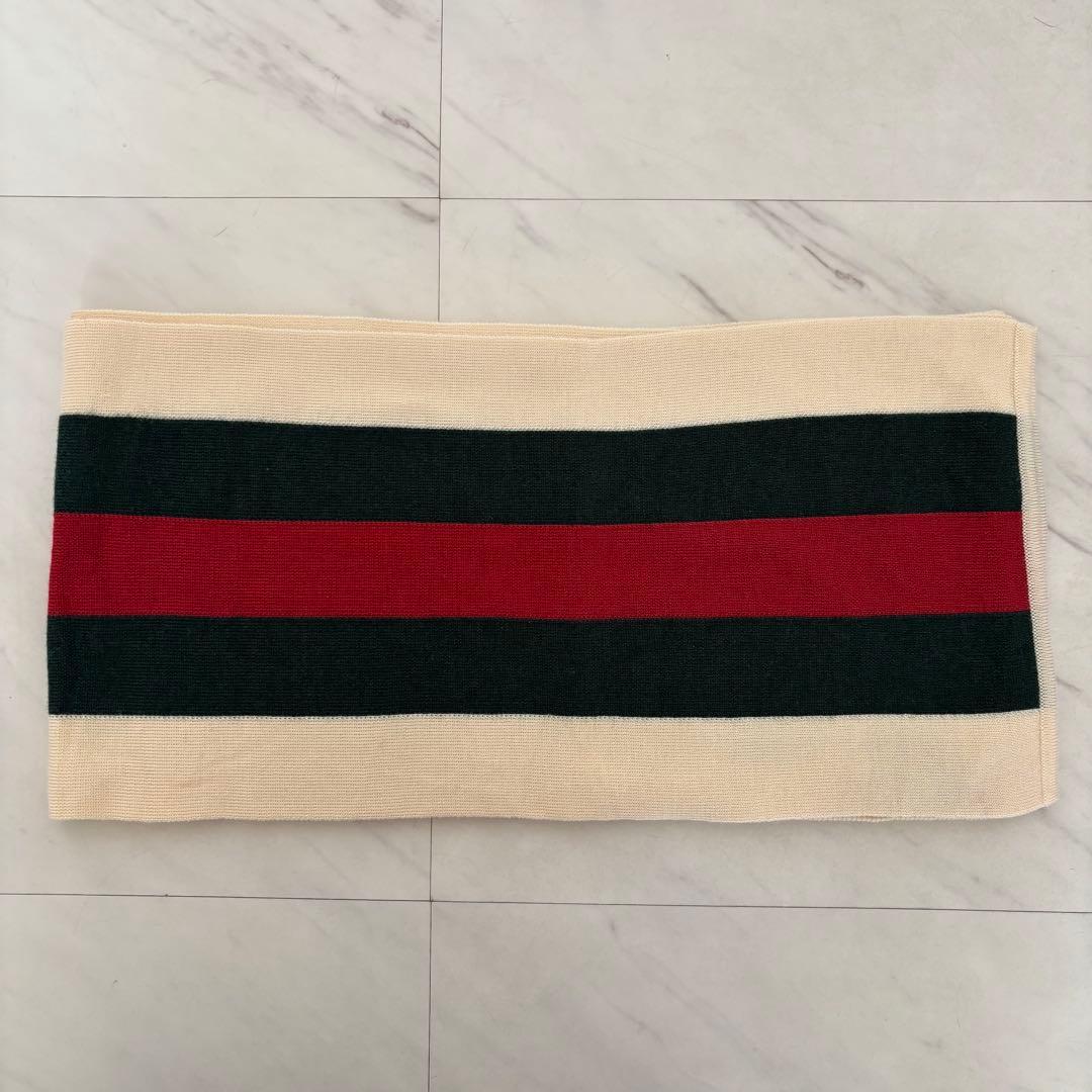 GUCCI /グッチ シェリーライン ウール マフラー 赤×グリーン