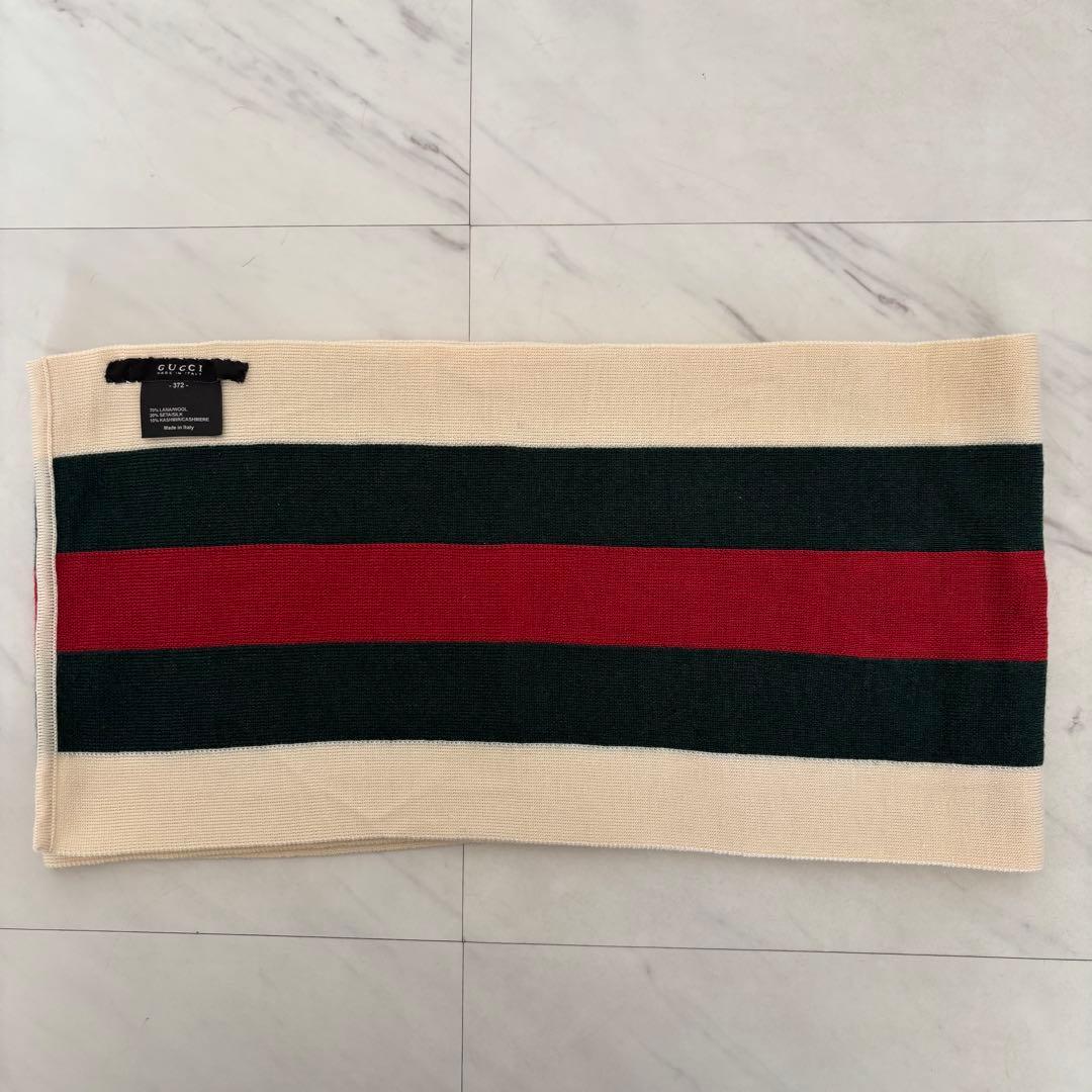 GUCCI /グッチ シェリーライン ウール マフラー 赤×グリーン