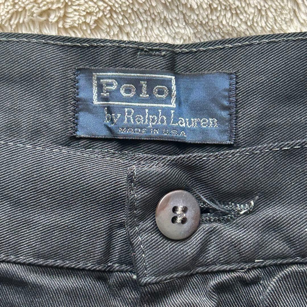 【最初期タグ】80s90sポロチノ USA製 ブラック ２タック 36×32