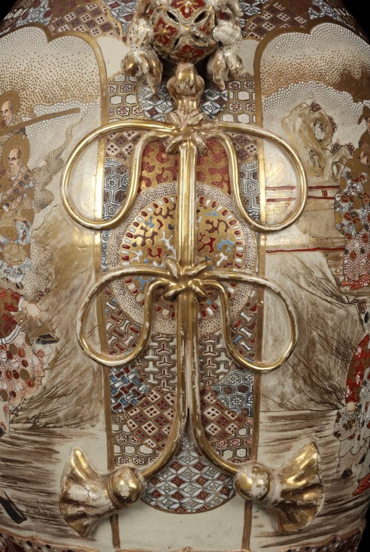 【極上薩摩焼】特大金襴手色絵賢人図獅子摘蓋獅 香炉 飾壺 時代骨董 古美術アート