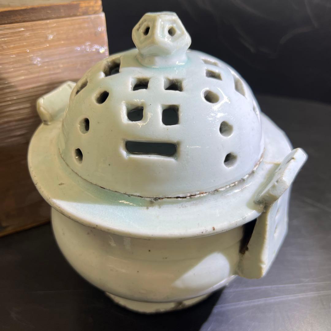 李朝白磁香炉　木箱付　高さ約16.5㎝　東Y7-0725⭐︎2F