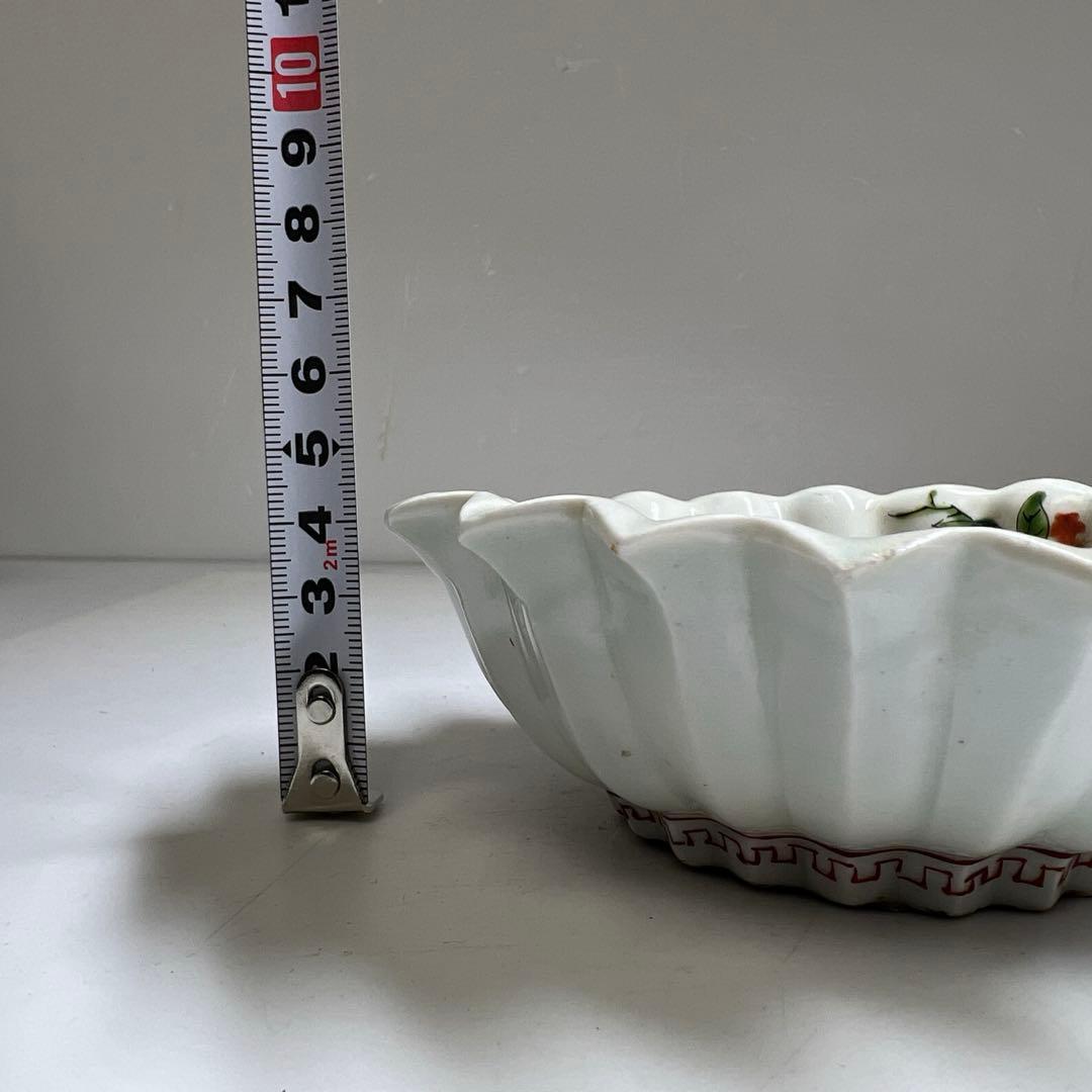 江戸中後期古伊万里赤絵花図　ギザギザ向付10客　木箱付　幅約12.7㎝　トトオサ