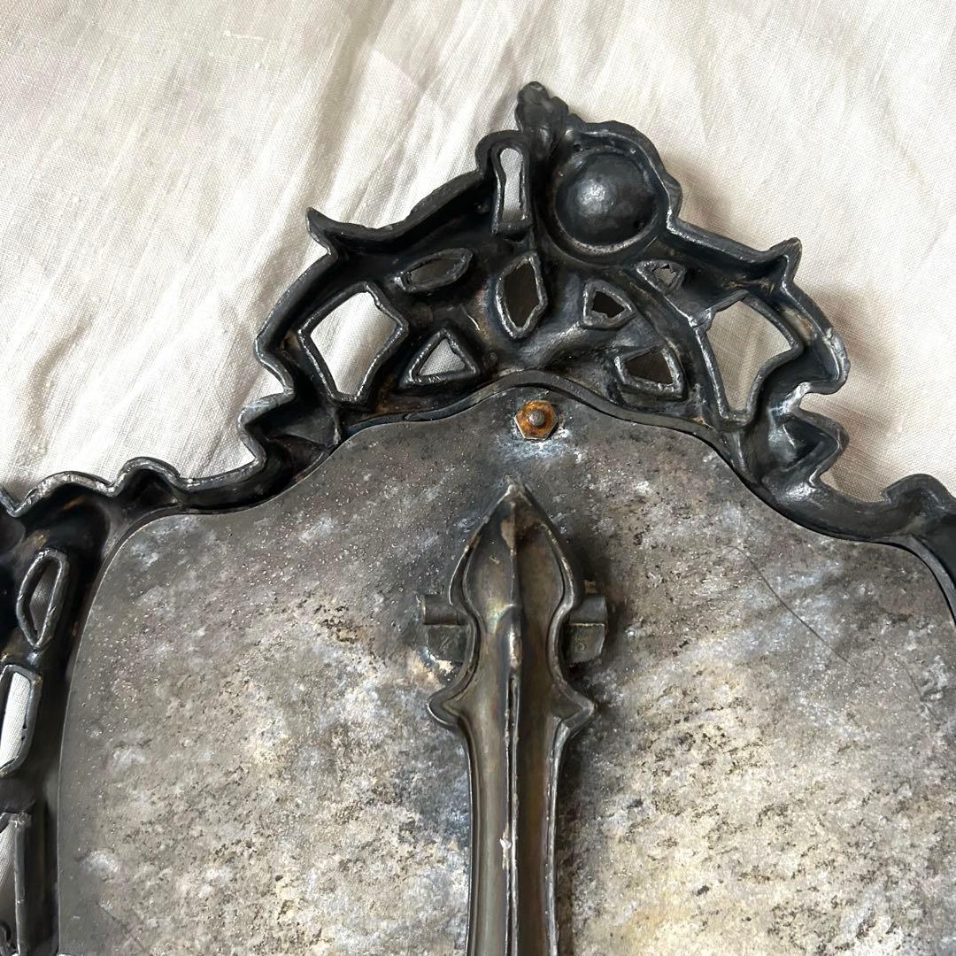 希少　フランスアンティーク　真鍮　スタンドミラー ビゾテ加工 ロココ調 卓上鏡