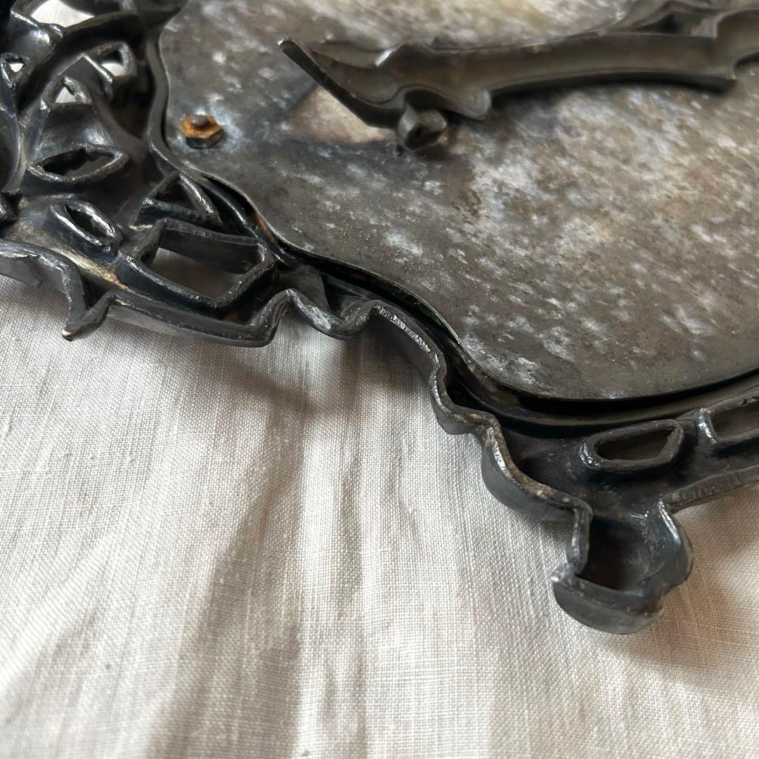 希少　フランスアンティーク　真鍮　スタンドミラー ビゾテ加工 ロココ調 卓上鏡