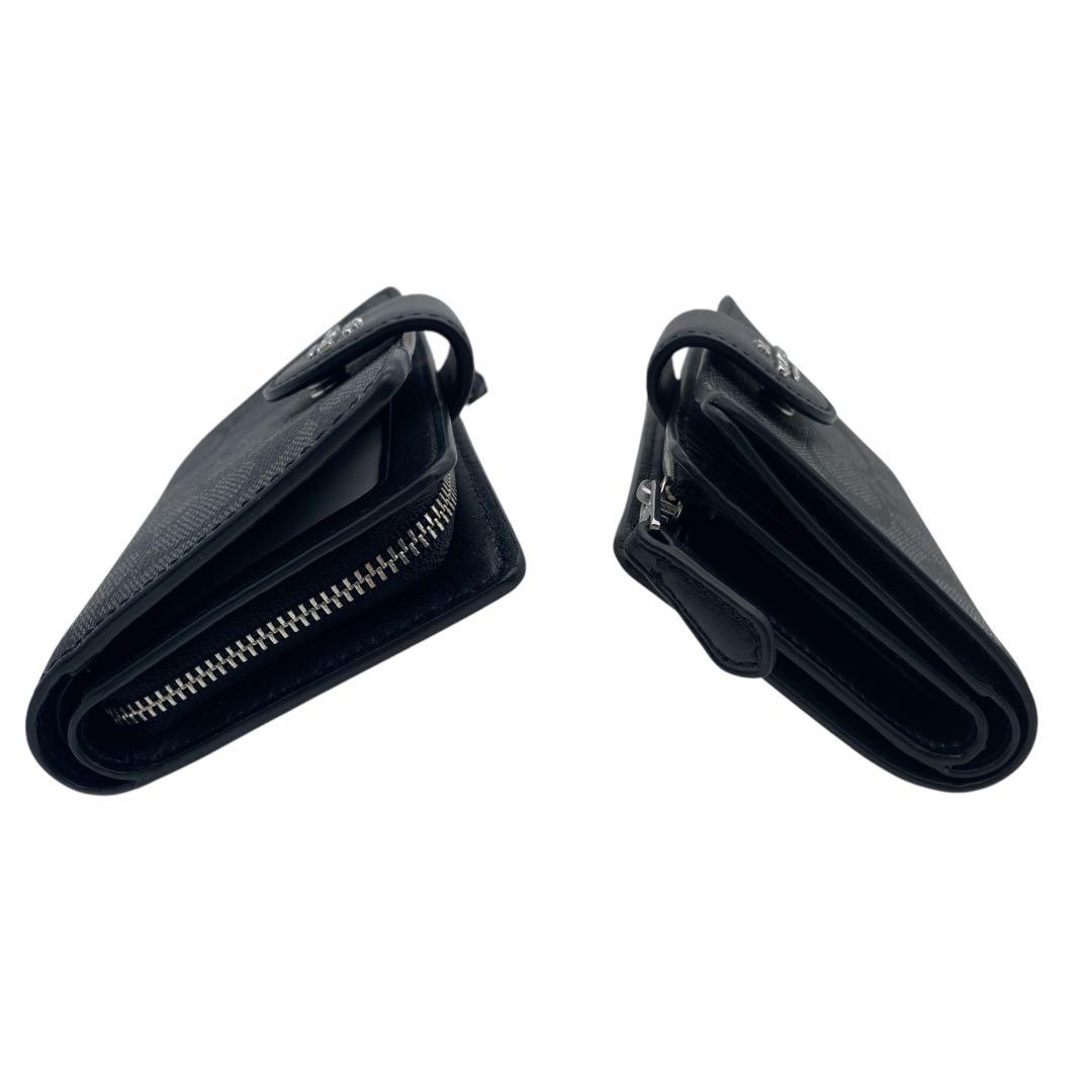 【未使用級】 COACH コーチ 二つ折り 財布 シグネチャー ブラック