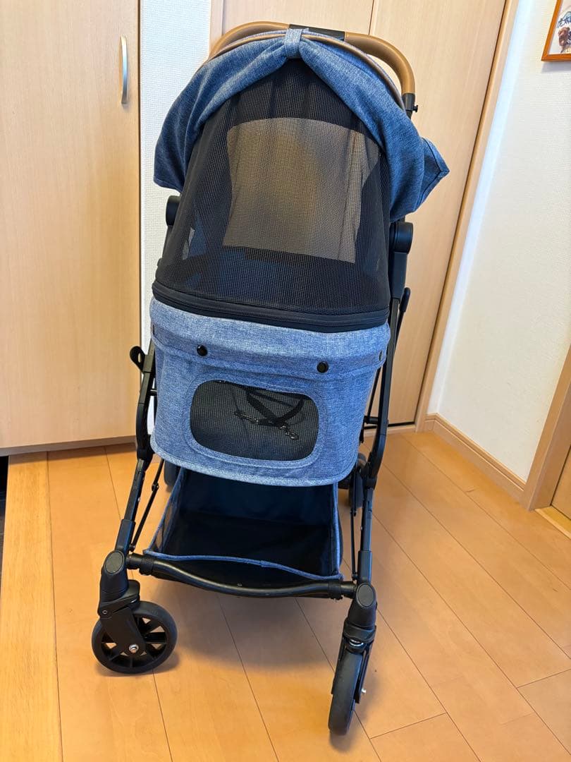 ペットパラダイス 折り畳み2つ折れコンパクトペットカート デニム風