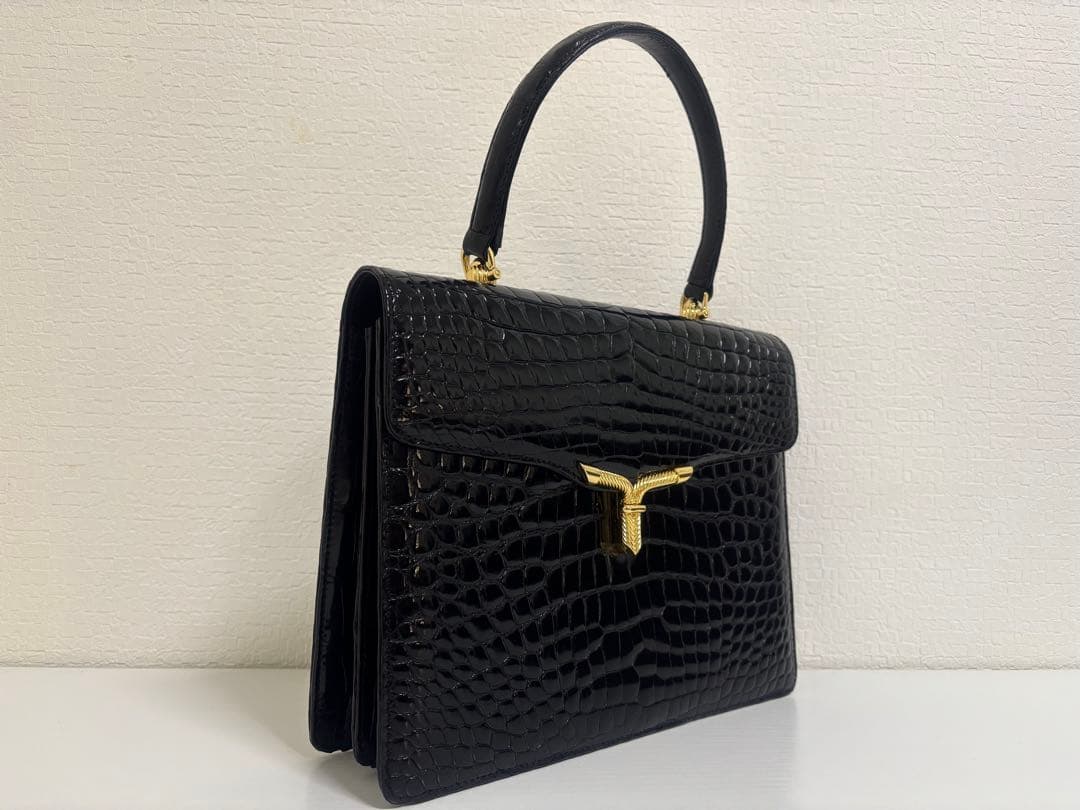 超美品 LONGINES ロンジン クロコダイル ブラック ハンドバッグ