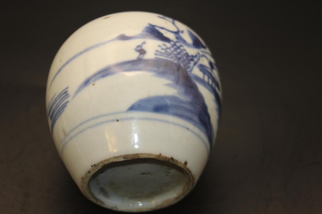 【海】古染付　清時代　人物山水絵中壺　本物保証！ 骨董品 時代品 美術品