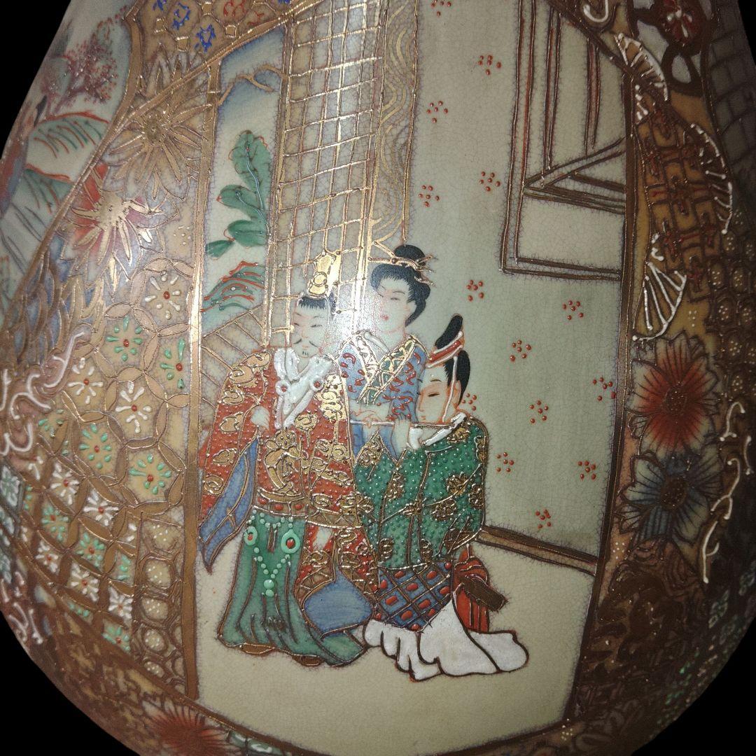 薩摩銘　金彩人物図瓢箪壺　大壺　飾壺　鑑賞用