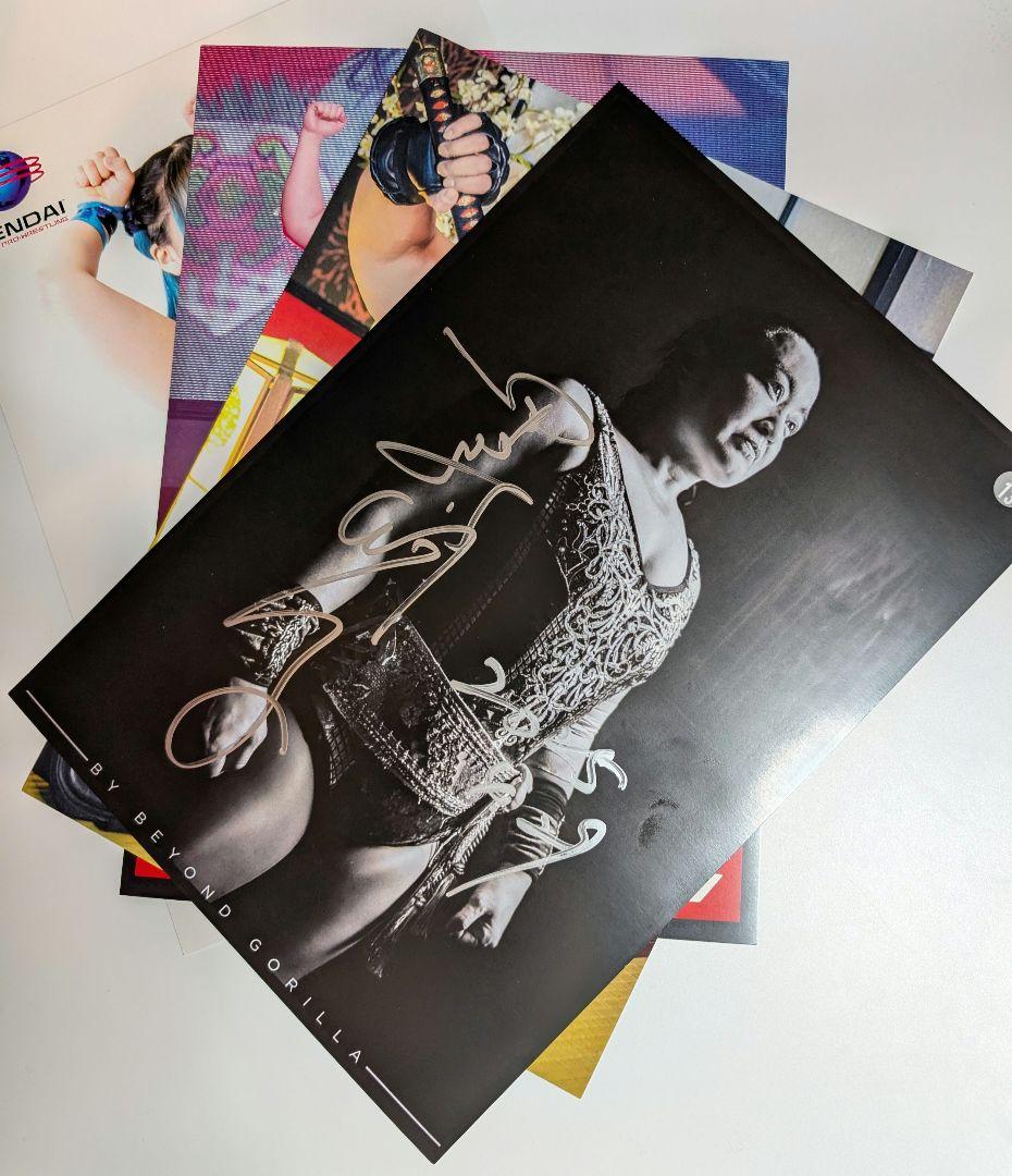 4/29 里村明衣子引退試合 全４選手 ポートレート4枚組 直筆サイン 日付入り