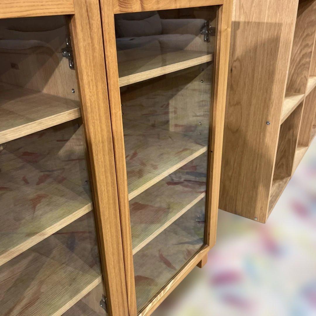 【無印良品】ガラスキャビネット◆３枚扉◇オーク材◆廃盤品