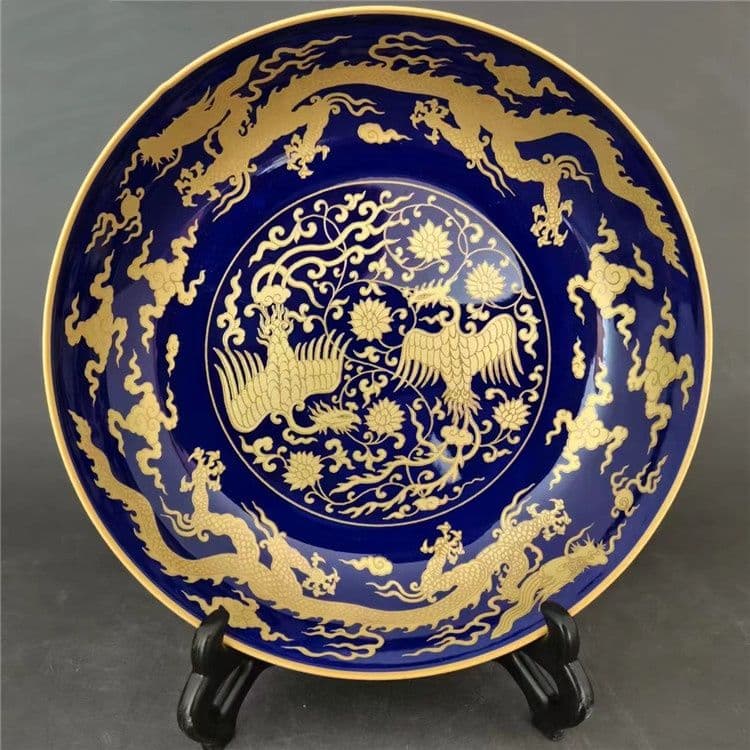 彩絵龍鳳紋盤 中国古美術 茶道具 香道具 装飾品 現代工芸品 美術品 置物