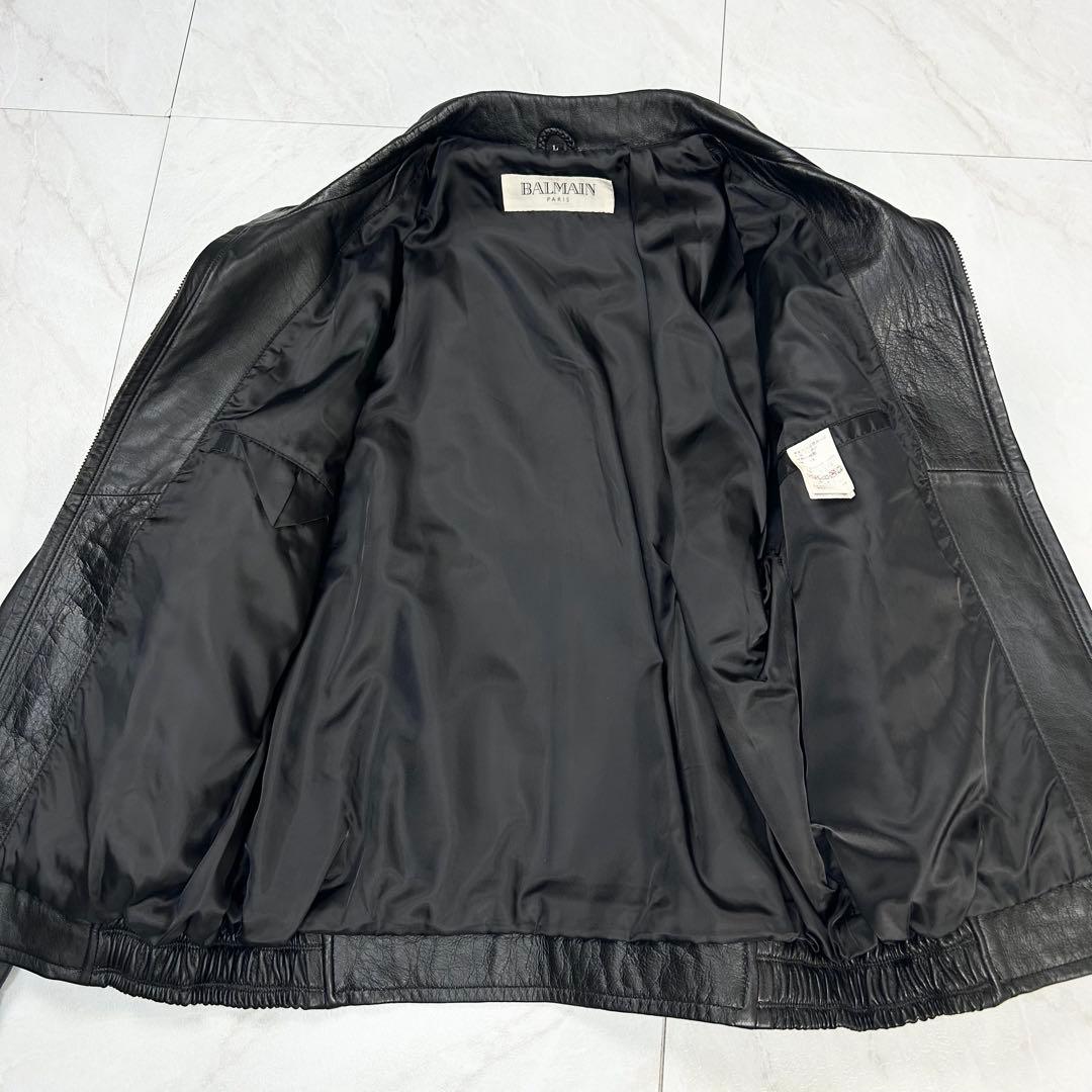 極美品 BALMAIN PARIS ラムレザー ジャケット L ブルゾン 黒