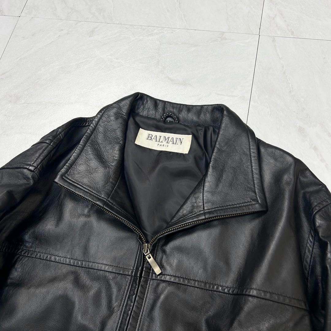 極美品 BALMAIN PARIS ラムレザー ジャケット L ブルゾン 黒
