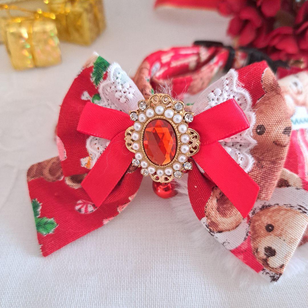 クリスマスシリーズ(くまさん)わんちゃん猫ちゃん用襟つき首輪