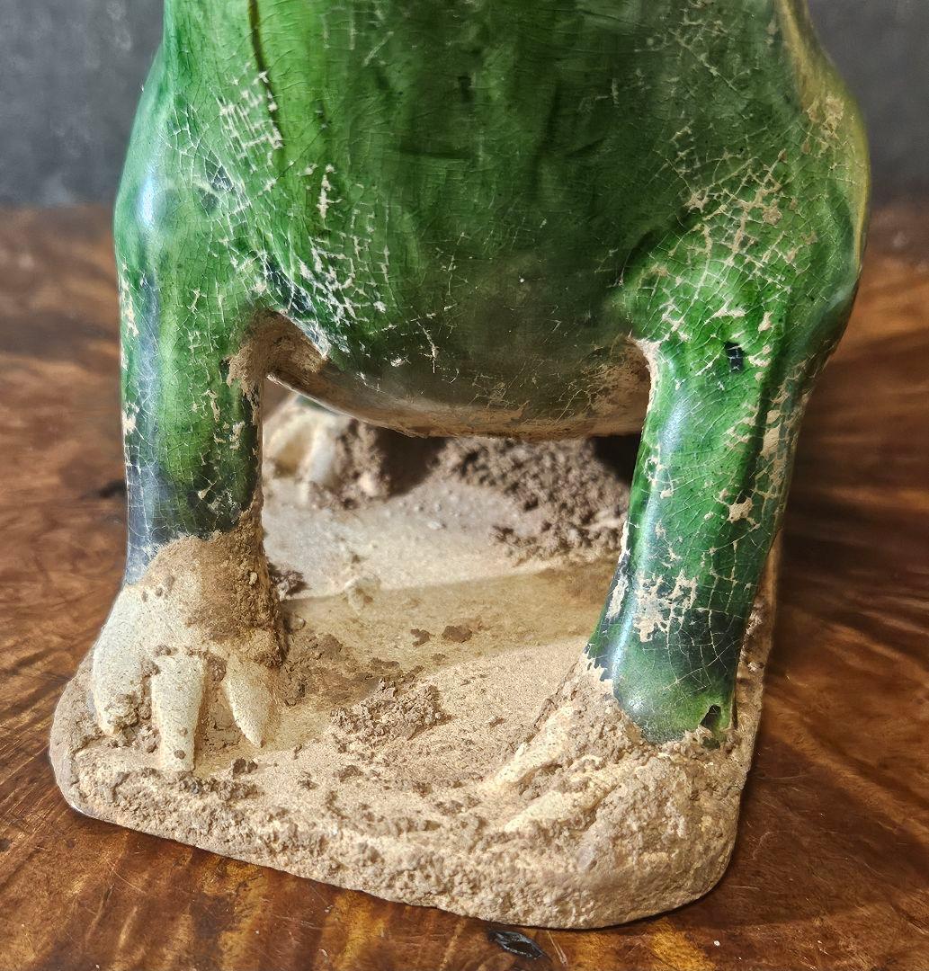 時代古作品❗】希少品❗】古代中国　漢～遼時代頃　緑釉　蛙形俑　よう　発掘品　置物