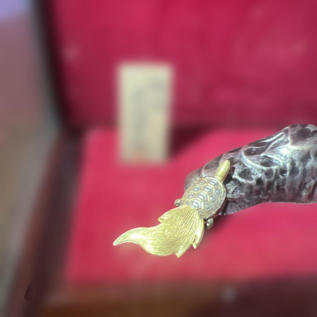 武比古作 純銀製 鶴亀置物