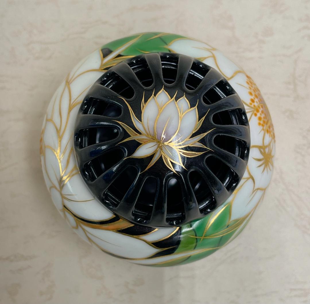 絶品！清水焼香炉★手描きオーダー発注品◆黒地×月下美人