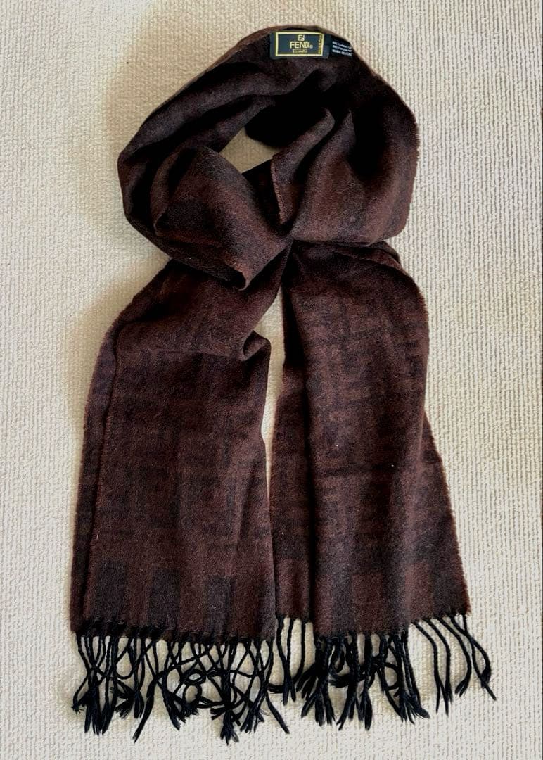 ◆FENDIフェンディ ズッカ柄 マフラー ブラウン USED 男女兼用◆