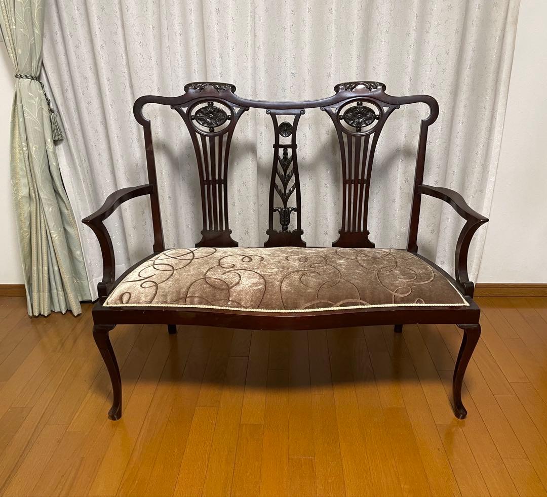 英国アンティーク マホガニー 2シーター ソファ　長椅子