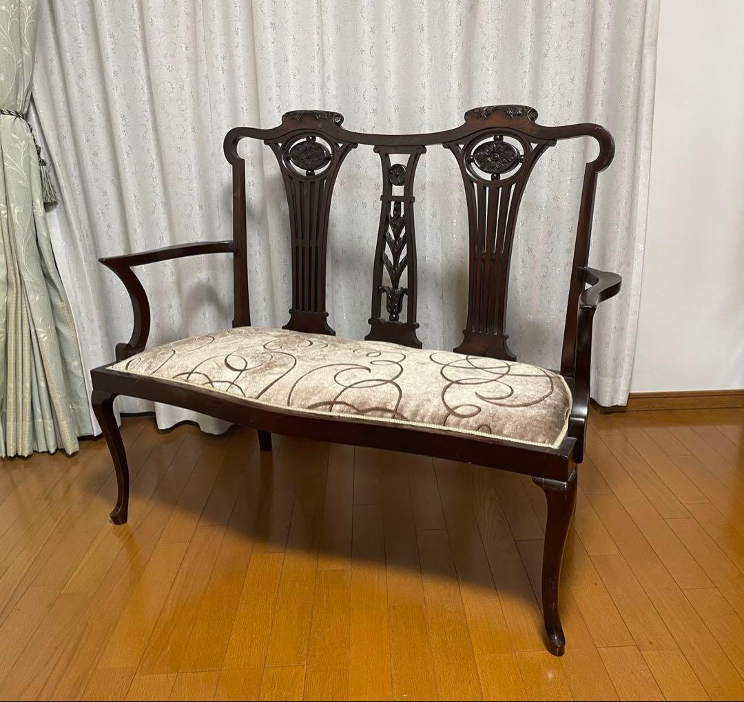 英国アンティーク マホガニー 2シーター ソファ　長椅子