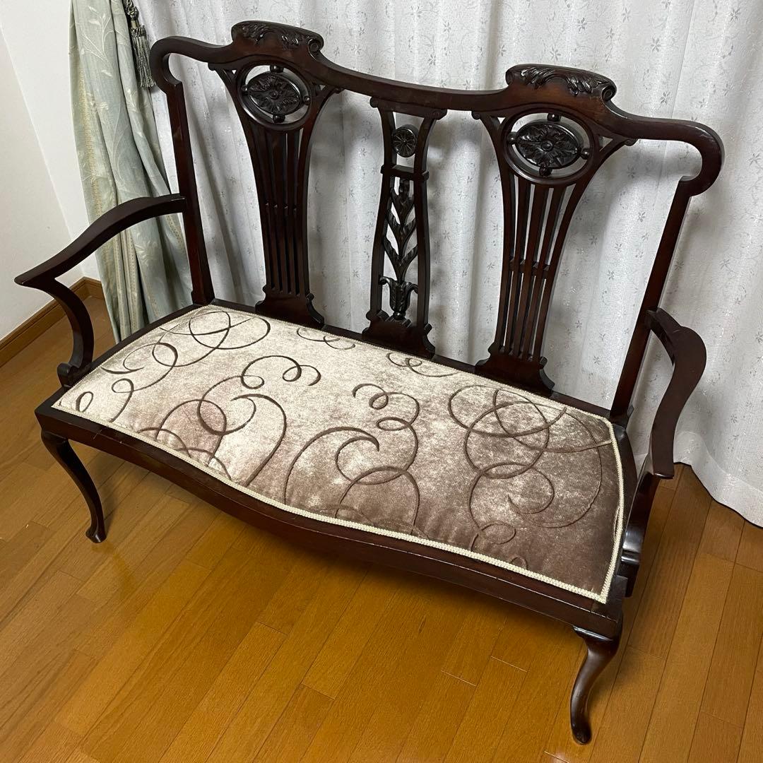 英国アンティーク マホガニー 2シーター ソファ　長椅子