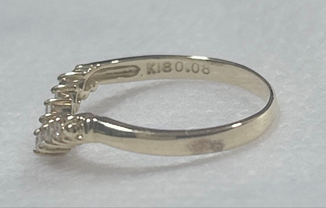 K18YG V字リング ダイヤモンド0.08ct 1.5g