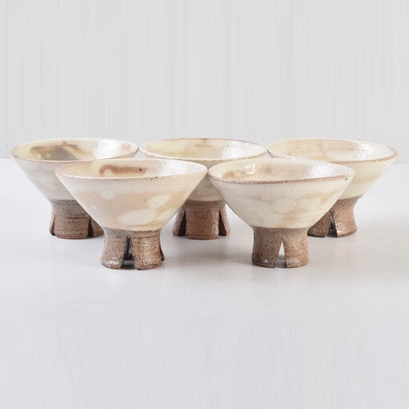 和食器　茶懐石　信楽焼　勝尾黎彦作　粉引　切高台　向付　五客　共箱　C　9016